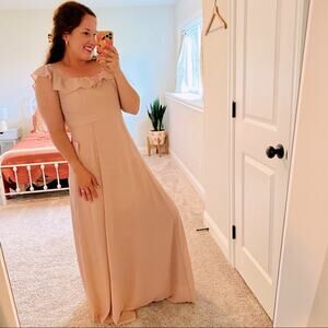 NWT BHLDN Light Pink Ruffle Strap Maxi Bridesmaid Gown Dress 6